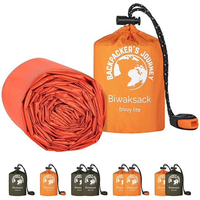 Backpacker's Journey orange emergency bivy bag, sold as a set of two