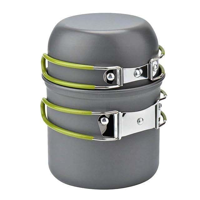 Cozywind folding aluminium camping pot and bowl set with folding handles