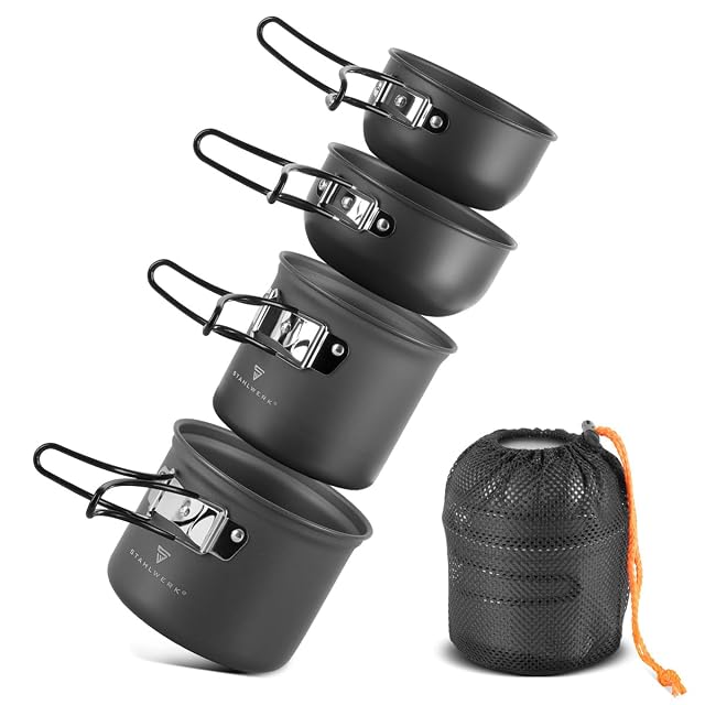 STAHLWERK four-piece aluminium camping pot set with lids that double as pans