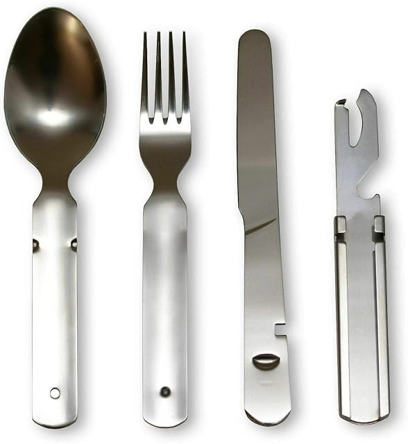 KS-11 four-piece stainless steel field cutlery set clipped together
