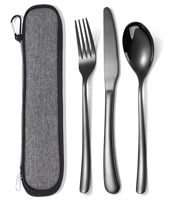 MURRI&MURRDI stainless steel knife, fork and spoon with their black carry case