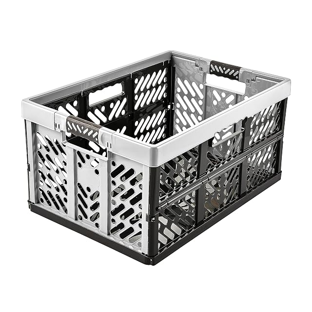 Pair of keeeper Ben light grey folding crates with soft-touch handles