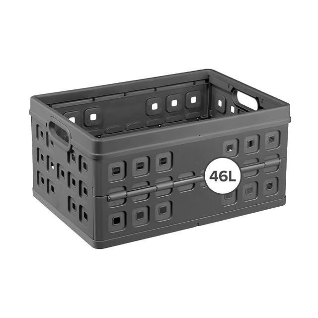 Sunware anthracite folding crate with integrated handles, open at the top