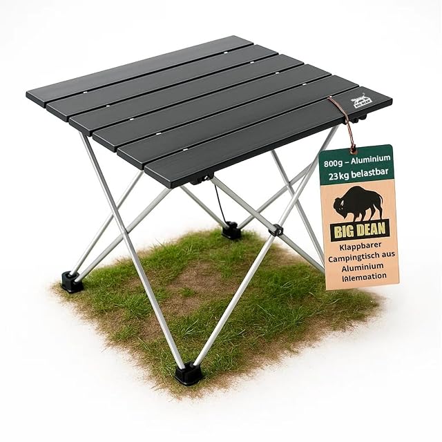 BigDean small ultralight folding camping table with an aluminium top and a carry bag