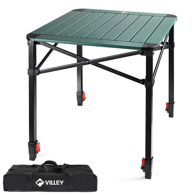 VILLEY square aluminium folding camping table with a carry bag