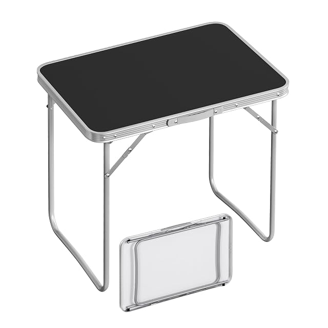 WOLTU black folding camping table with a carry handle and aluminium edging