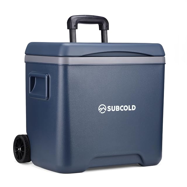 Subcold Chilly30 blue wheeled cool box with a telescopic trolley handle