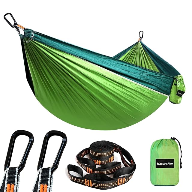 NatureFun ultralight travel camping hammock in parachute nylon with carabiners