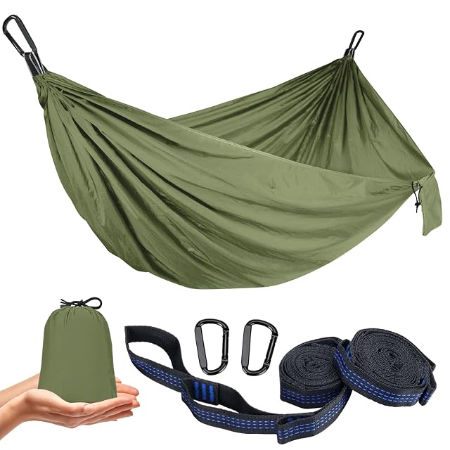 SkrekuiMa ultralight gathered-end camping hammock with tree straps and carabiners
