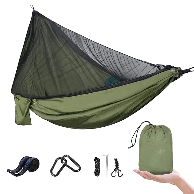 UPhitnis parachute nylon camping hammock with a zipped mosquito net