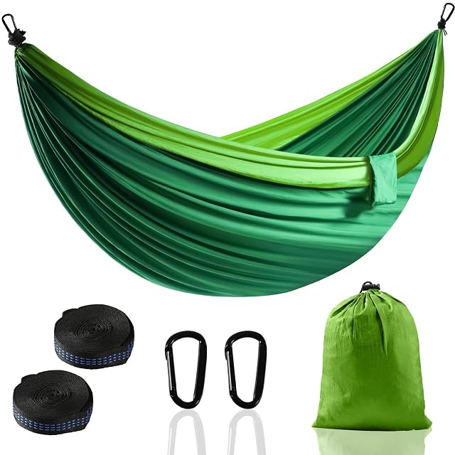 Zouway dark green parachute nylon camping hammock with tree straps
