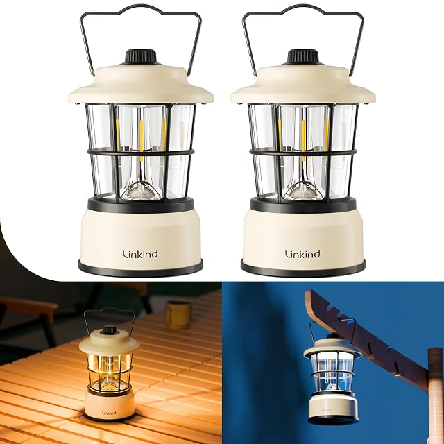 Linkind CL1 retro camping lantern with a filament centre and a carry handle, sold as a pack of two