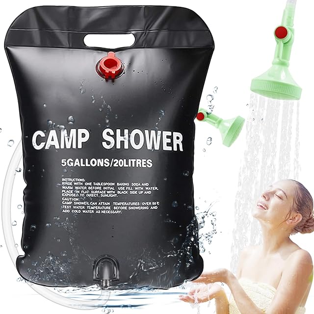 ECtury 20 litre solar camping shower bag with a shower head, hose and hanging cord