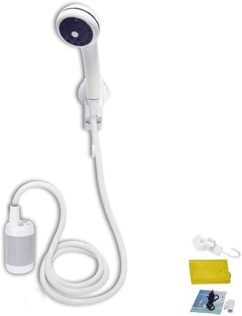 Laserbeak grey portable rechargeable camping shower pump with a hose and shower head