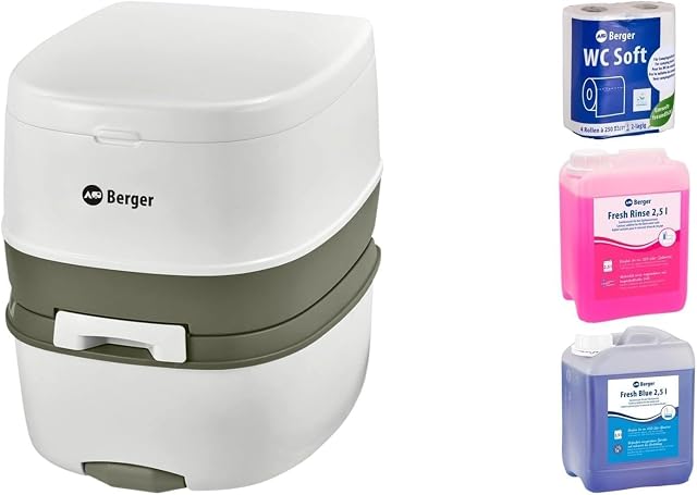 BERGER Bio Supreme portable flush camping toilet with a removable waste tank