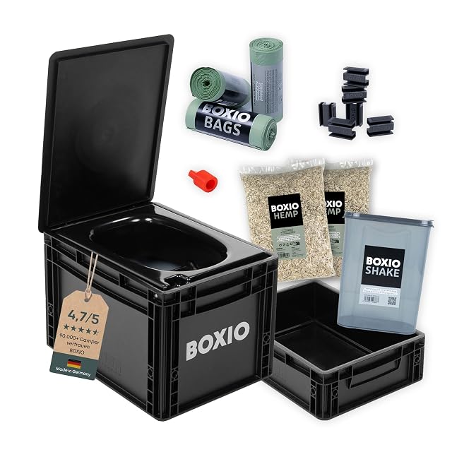 BOXIO Toilet Max+ separating camping toilet set with a seat riser and urine canister