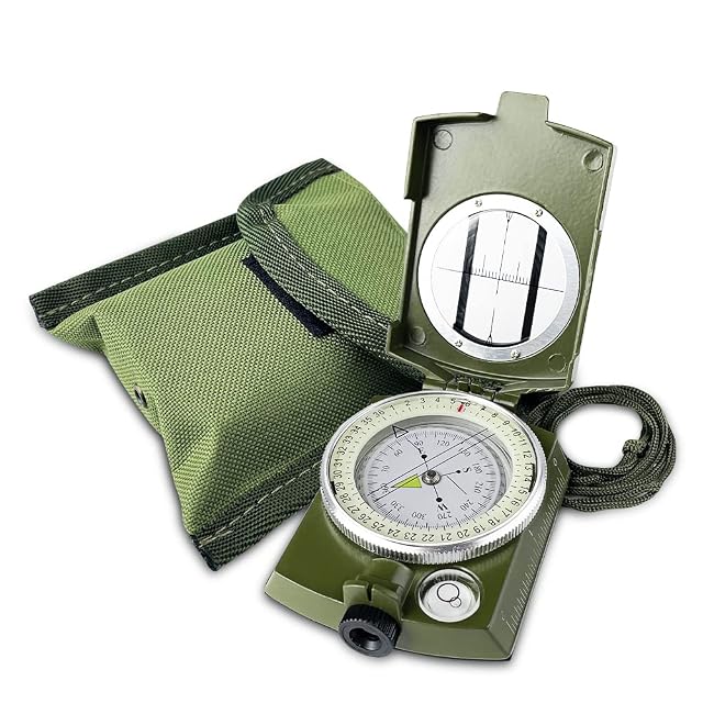 Gvolatee metal marching compass with folding lid, sighting window and carry pouch