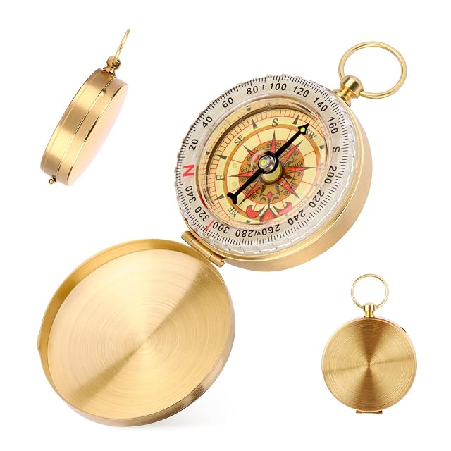 MXTIMWAN polished brass pocket compass with a hinged lid