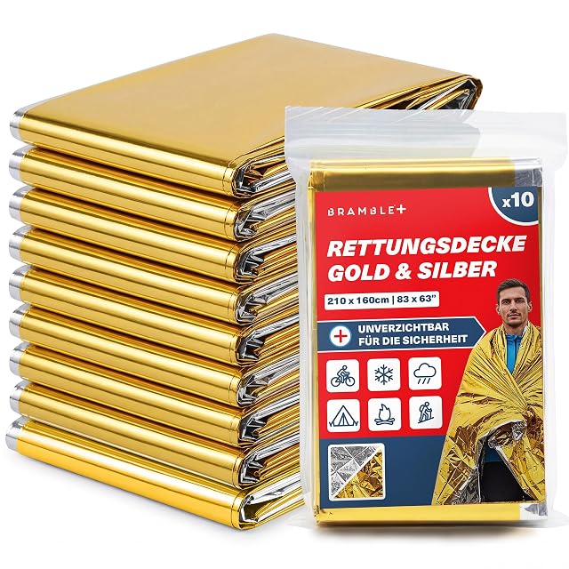 Bramble pack of ten gold and silver aluminium emergency blankets