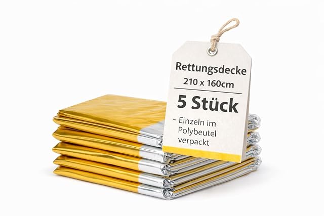 buxmed pack of five gold and silver emergency blankets in their sleeves