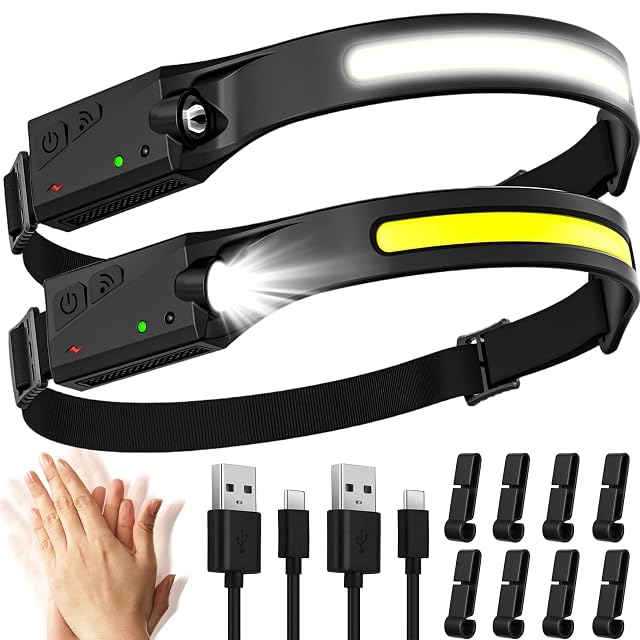Aaizplz rechargeable COB and XPE LED headlamp with a wide-angle beam, sold as a pack of two