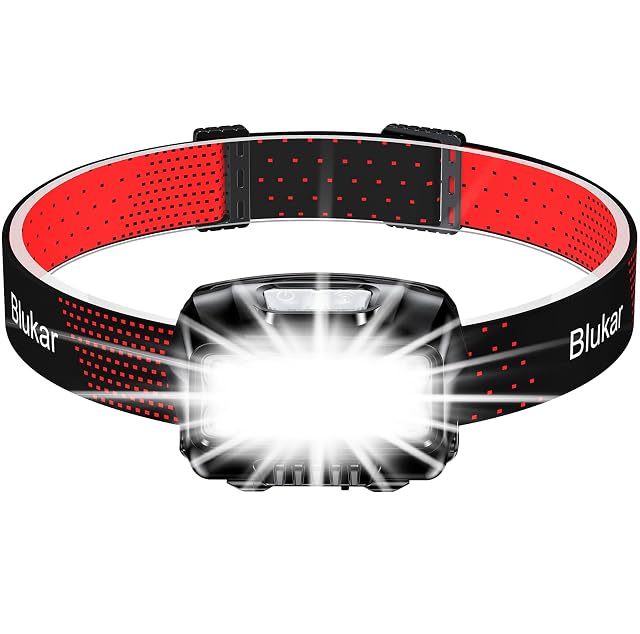 Blukar rechargeable COB LED headlamp with stepless dimming and a red light