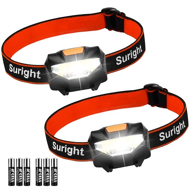 Suright COB LED headlamp with an elastic band, sold as a pack of two