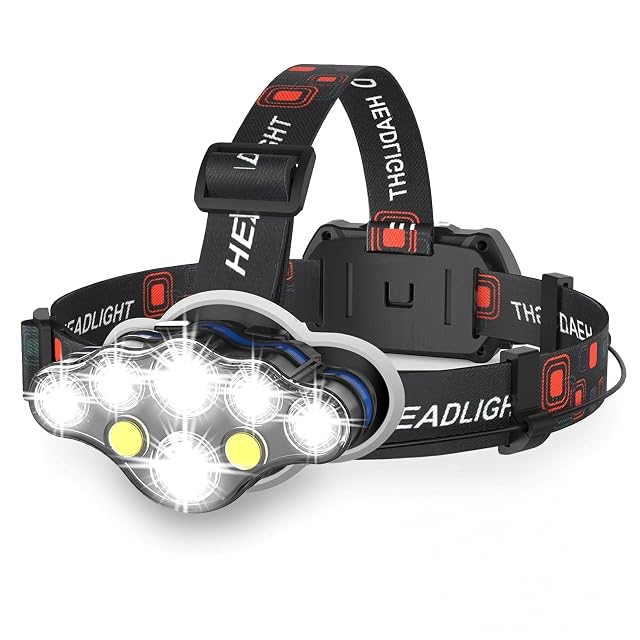 TravelHawk XL rechargeable LED headlamp with a red light mode and a carry case