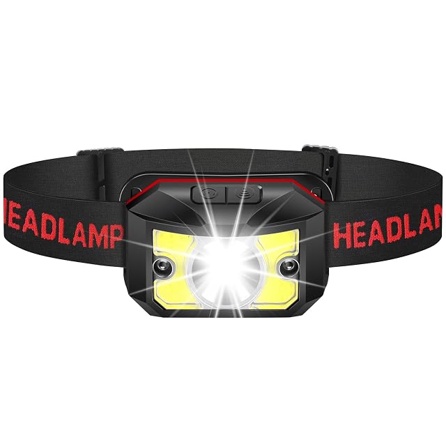 Winzwon rechargeable LED headlamp with a COB light bar and an elastic headband