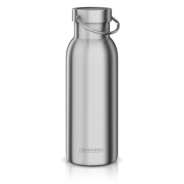 Arendo 500 ml brushed stainless steel vacuum flask with a top carry handle