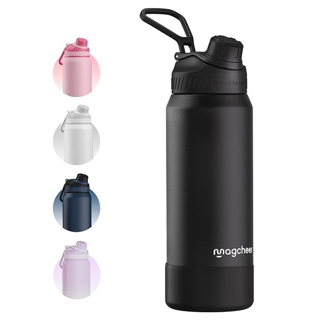 magcheer one litre black insulated stainless steel flask with a carry handle