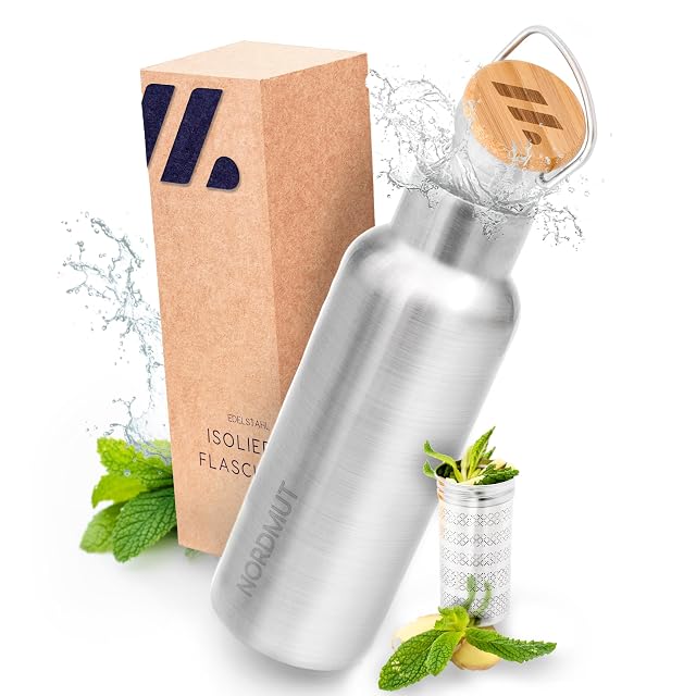 NORDMUT one litre stainless steel flask with its screw-in tea infuser