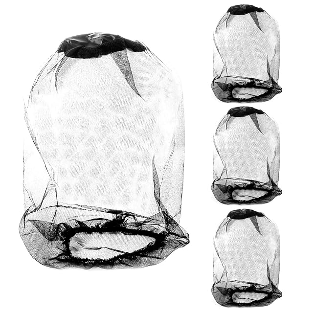 lzijun black mosquito head net worn over a cap, four supplied