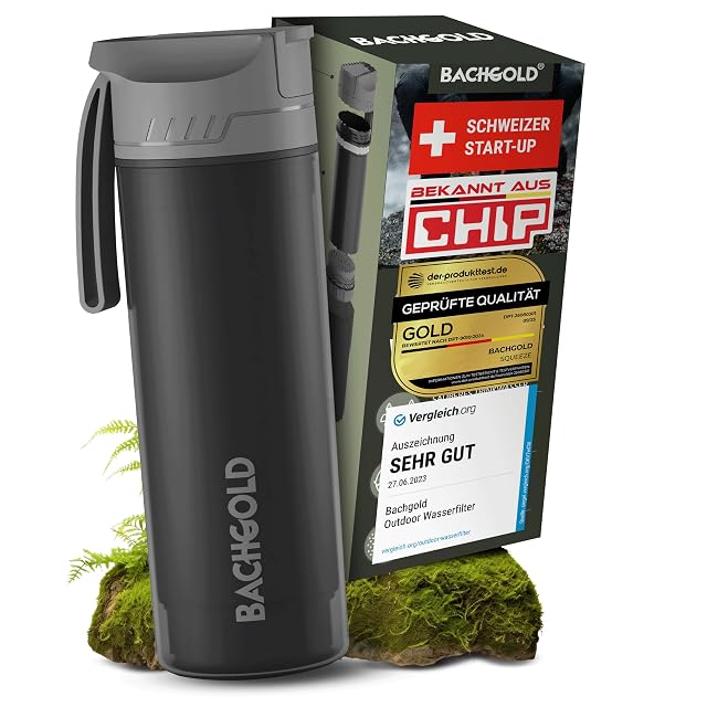 BACHGOLD Selfpress black outdoor filter water bottle, 500 ml