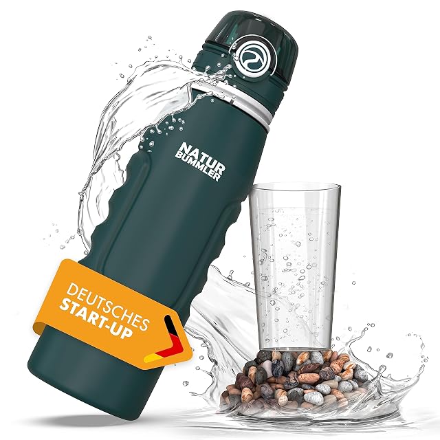 NATURBUMMLER foldable 750 ml water filter bottle with a carabiner