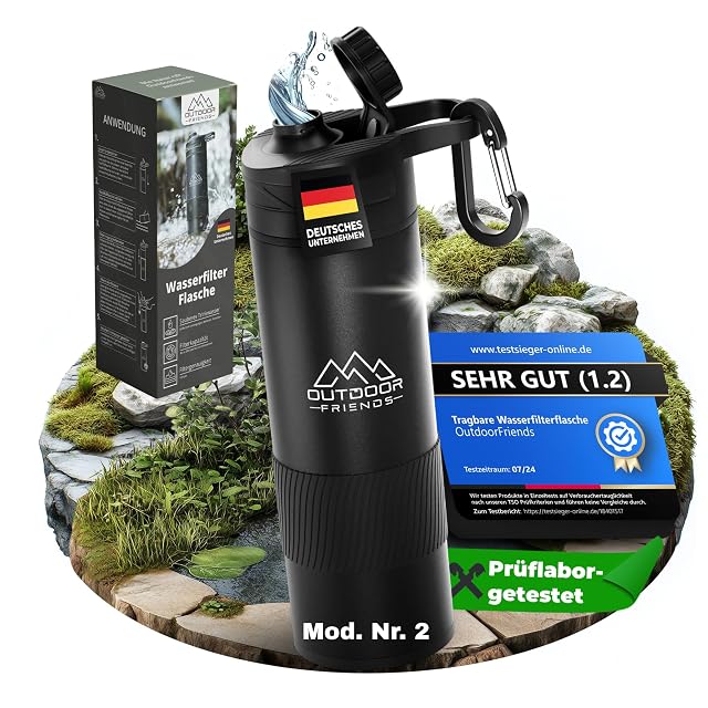 OUTDOOR-FRIENDS EasyPress filter water bottle with a magnetic lid and grip band