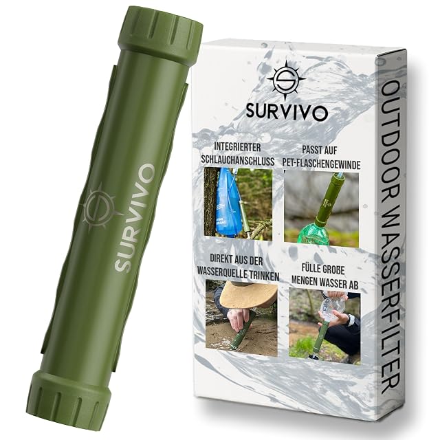 SURVIVO multifunctional outdoor water filter with a PET bottle thread