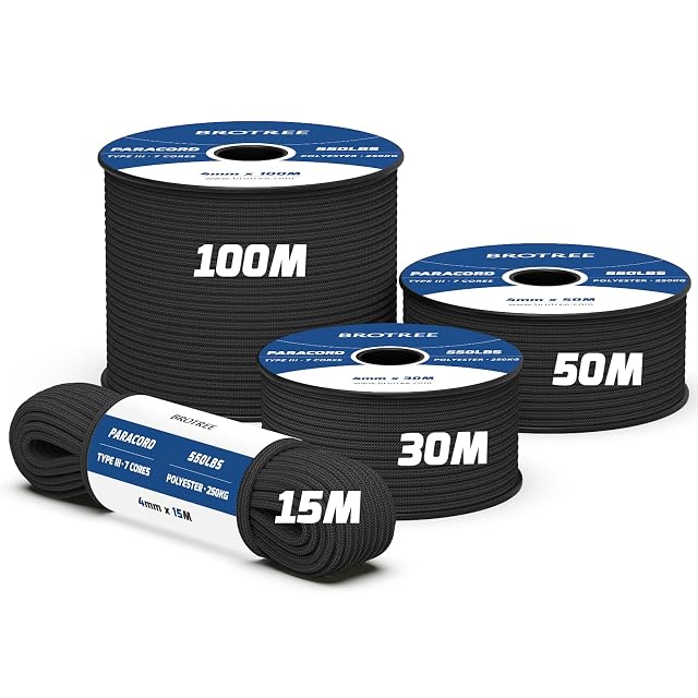 Brotree 550 paracord in polyester, coiled, about 4 mm diameter