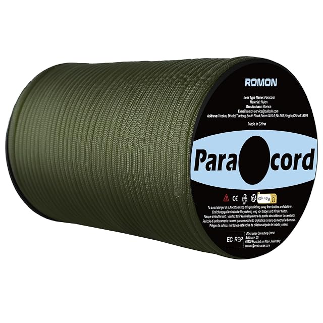 Romon army-green 4 mm paracord wound on a 100 m spool