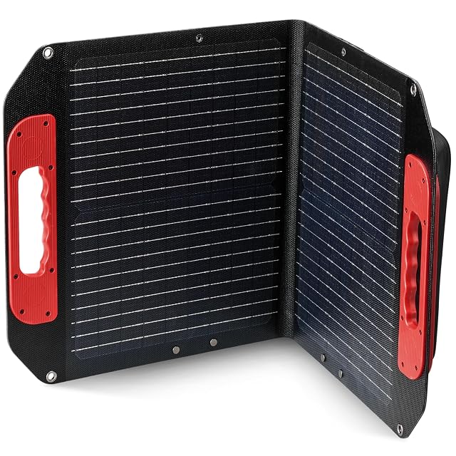 Einhell 40 W folding solar module with fold-out feet, a carry handle and an XT60 lead