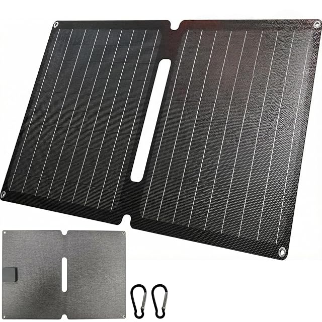 QUXV folding 20 W solar charger with USB-C and USB-A ports and two carabiners