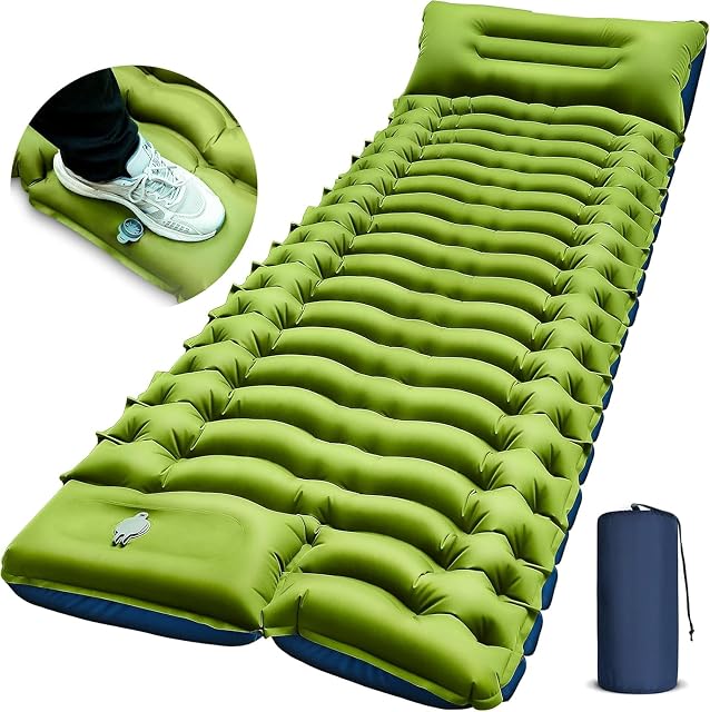 Yuzonc inflatable camping mat with a striped air-cell structure and an integrated pillow