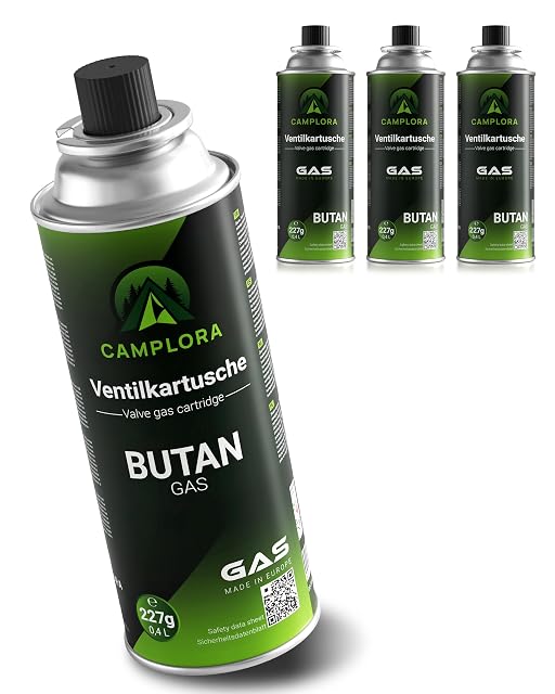 Camplora set of four 227 g butane cartridges with MSF-1a bayonet valves