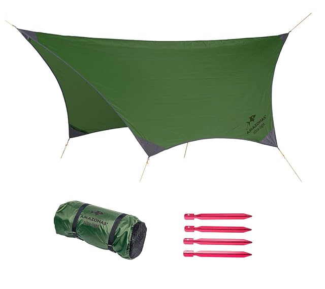 AMAZONAS Traveller Tarp pitched over a camping hammock
