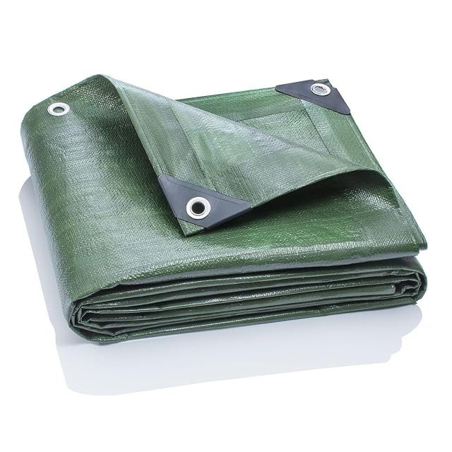 GardenMate green woven tarpaulin cover sheet with aluminium eyelets