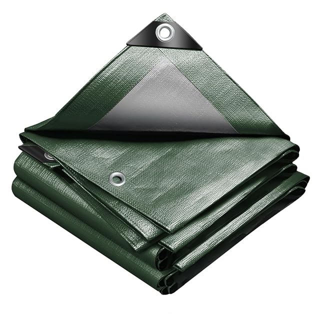 VOUNOT green and silver tarpaulin cover sheet with aluminium eyelets