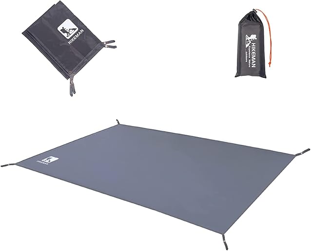 HIKEMAN green Oxford ripstop tent footprint with corner eyelets, pitched under a tent