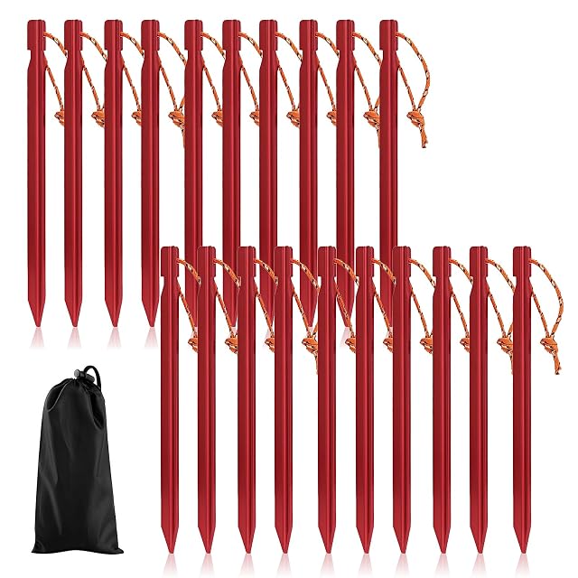 YUDAWN red Y-section aluminium tent pegs with reflective guy cords and a storage bag
