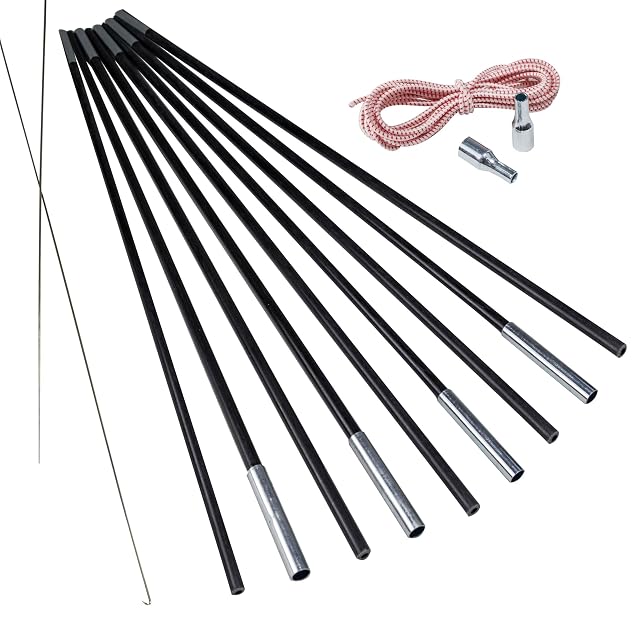Hummelladen black fibreglass tent pole sections with end fittings and elastic cord