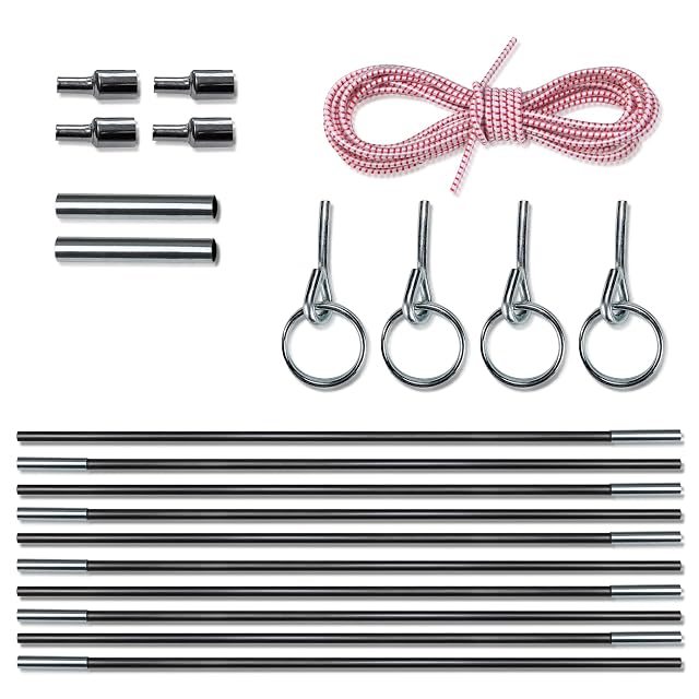 your GEAR black fibreglass tent pole sections with ring-pin ferrules, end caps and elastic cord